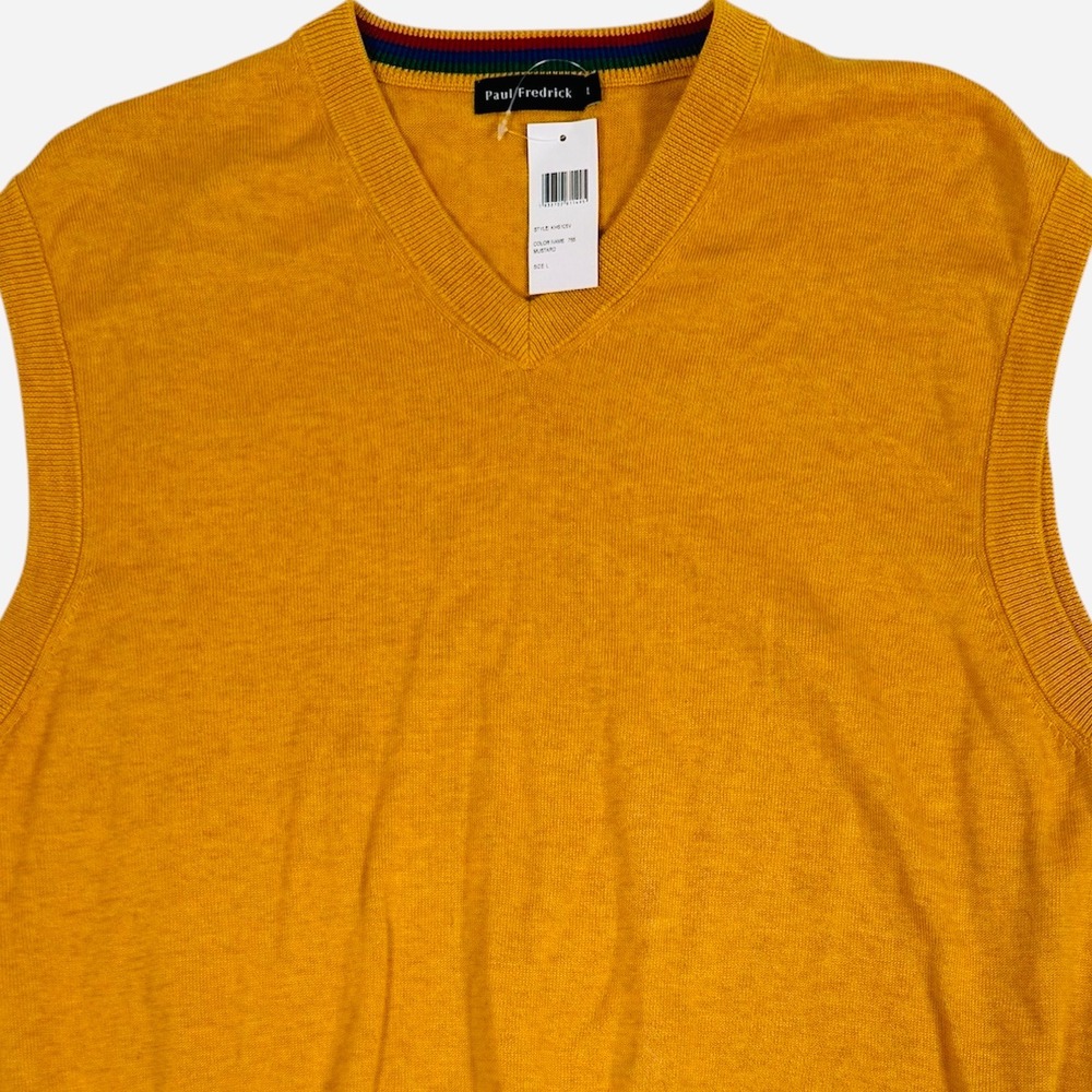 Paul Fredrick‎ Sweater Vest Mens Large Mustard Yellow Supima Cotton V Neck New